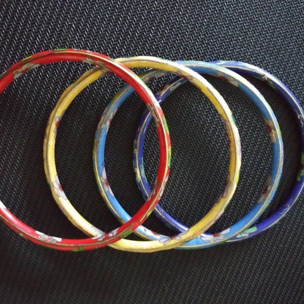 Set of 4 Vintage Cloisonne Stackable Bangles - Picture 2 of 3